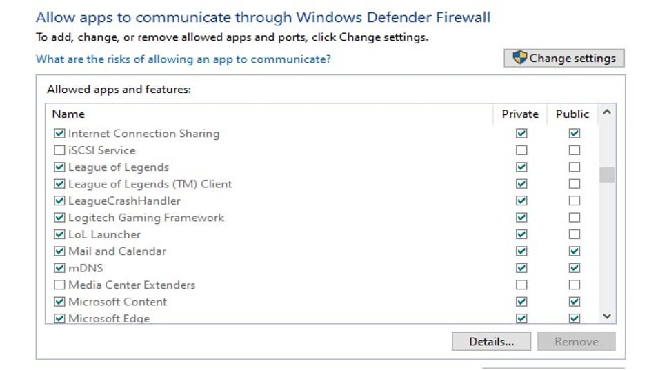 Whitelist LOL from the Windows Defender Firewall