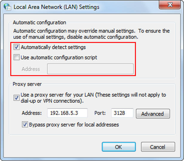 Change LAN Settings to Automatic