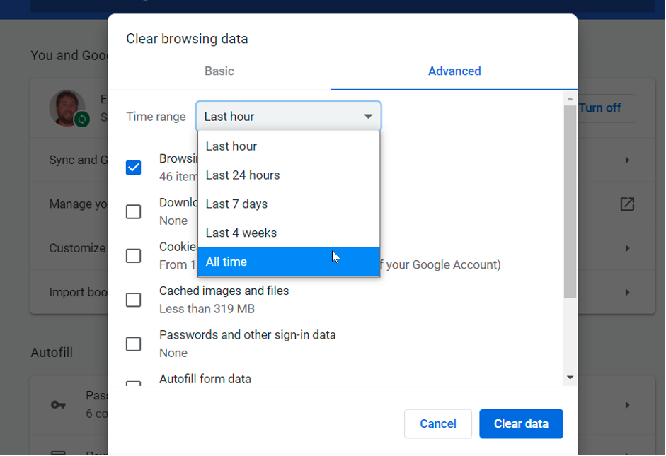 Clear Browsing Data or History