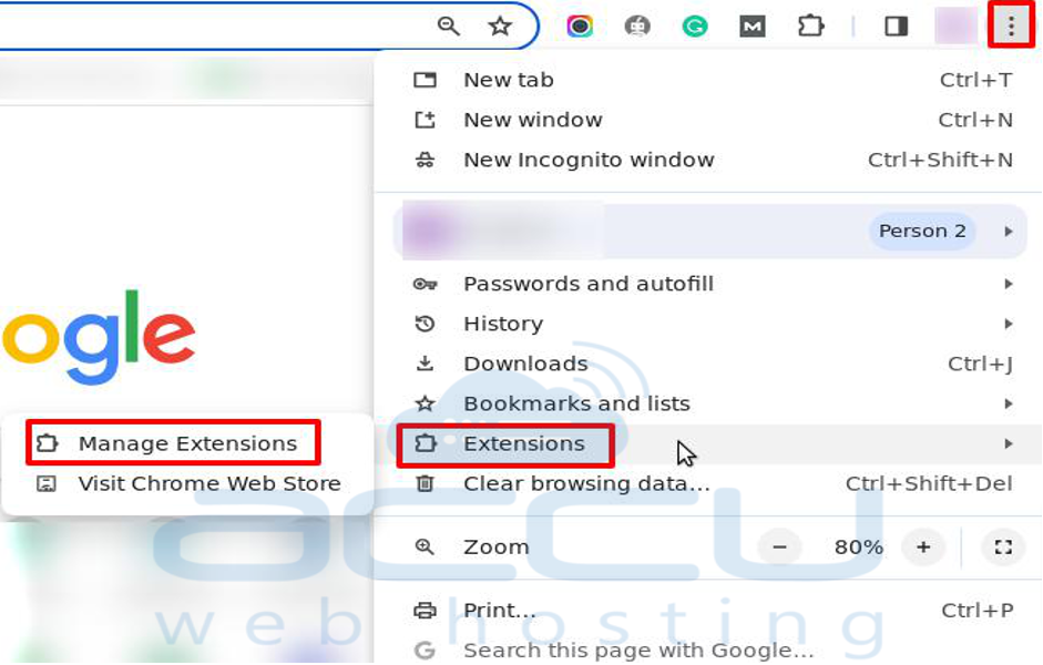 Deactivate Chrome Browser Extensions
